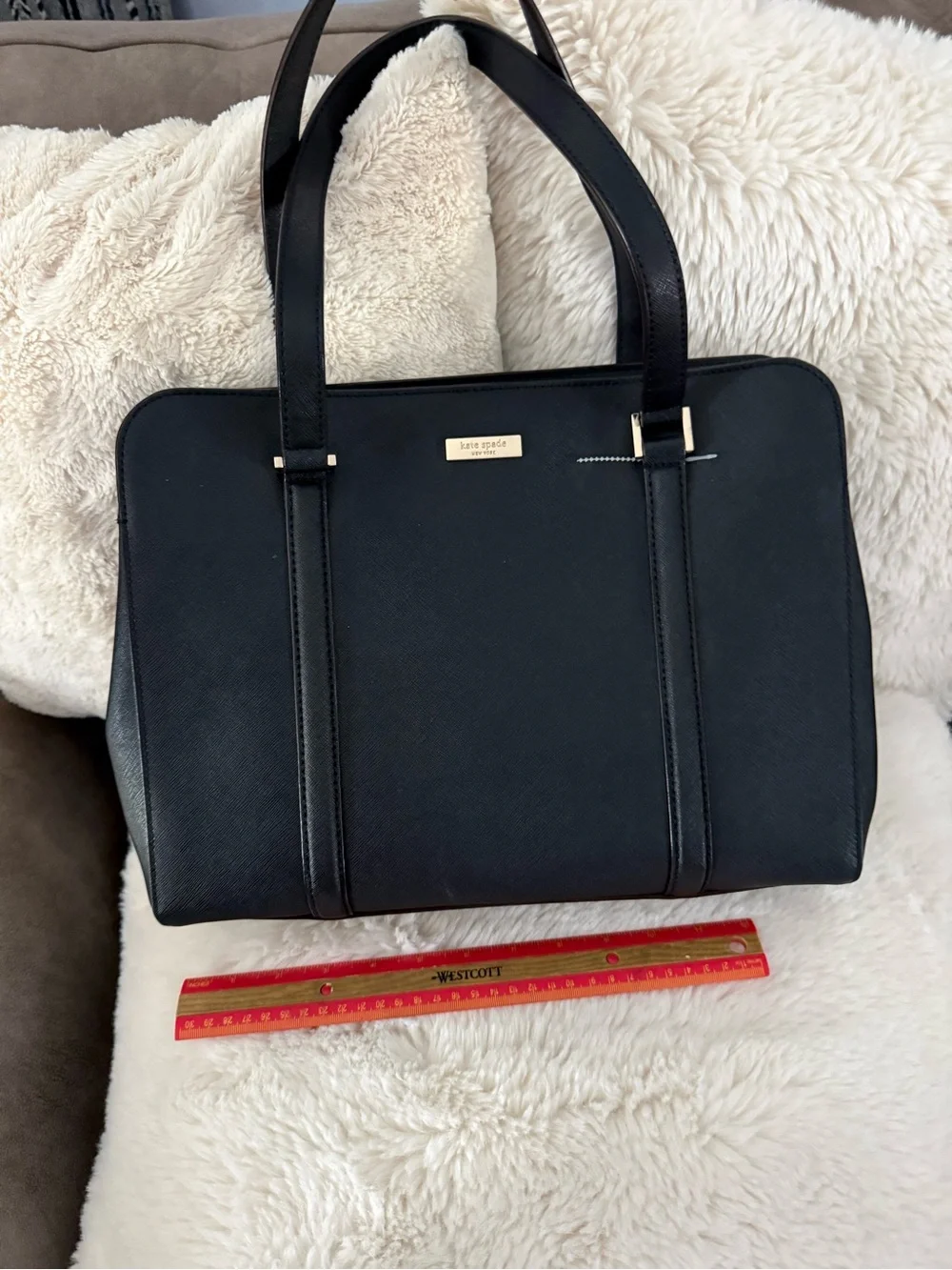kate spade Black Structured Saffiano Tote with Gold Hardware